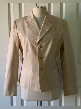 Antonio Melani Cream Pinstripe Blazer Size 14 Tailored Stretch Jacket